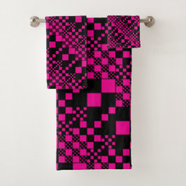 Gecheckt, Karo - Magenta und Schwarz Badhandtuch Set