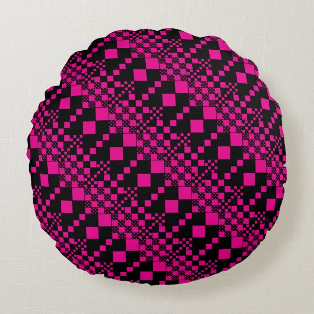 Gecheckt, Karo - Magenta und Schwarz Rundes Kissen (Vorderseite)