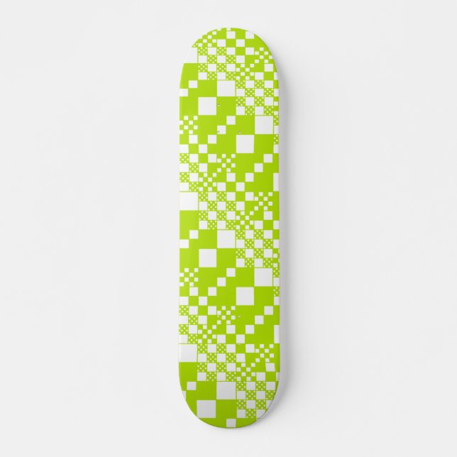 Gecheckt, Karos - Limettengrün und Weiß Skateboard (Vorne)