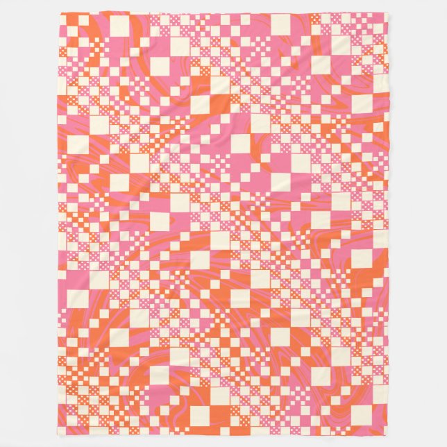 Gecheckt, Karos - Rosa, Orange und Creme Fleecedecke (Vorderseite)