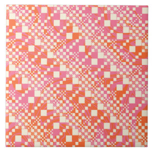 Gecheckt, Karos - Rosa, Orange und Creme Fliese