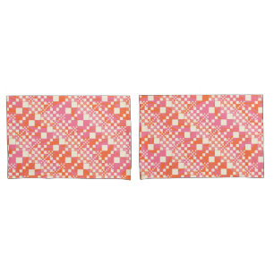 Gecheckt, Karos - Rosa, Orange und Creme Kissenbezug