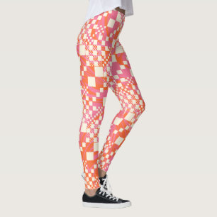 Gecheckt, Karos - Rosa, Orange und Creme Leggings