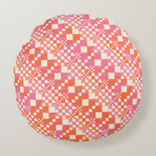 Gecheckt, Karos - Rosa, Orange und Creme Rundes Kissen