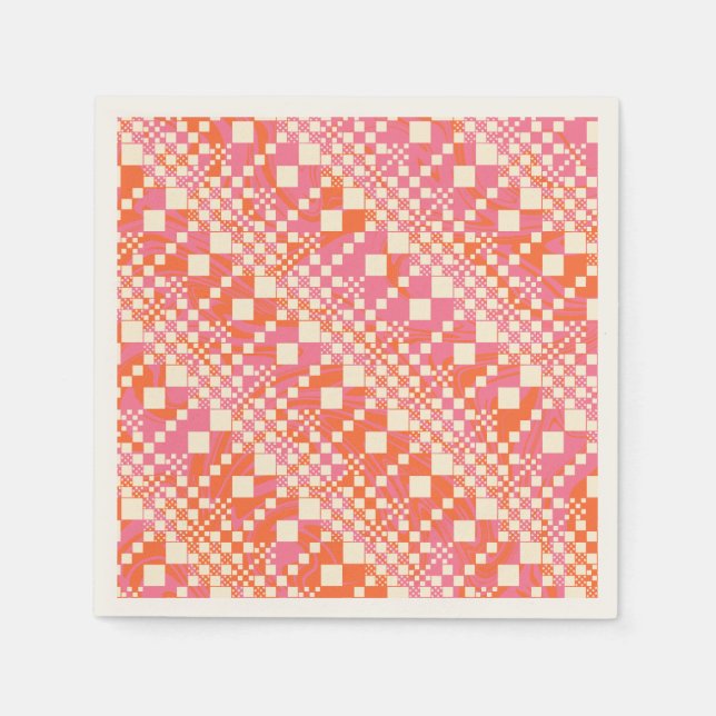 Gecheckt, Karos - Rosa, Orange und Creme Serviette (Vorderseite)