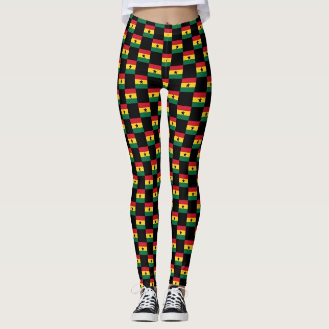 Gechecktes Ghana-Flag-Muster Leggings (Vorderseite)