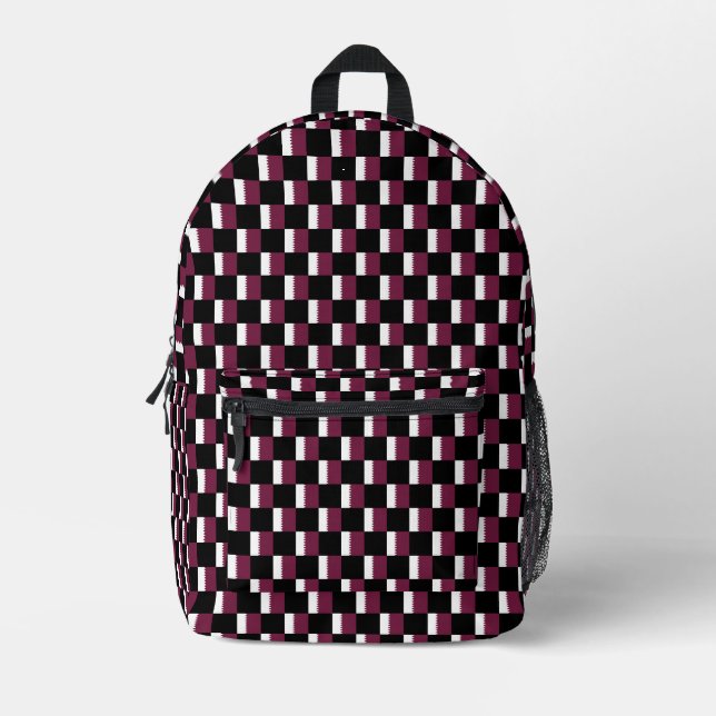 Gechecktes Katar-Flag-Muster Bedruckter Rucksack (Vorderseite)