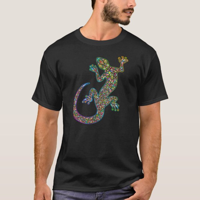 Geck Gecko Psychedelic Design T - Shirt (Vorderseite)