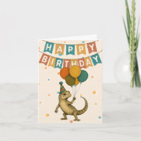 Gecko Birthday Card - Funny Reptile with Balloons