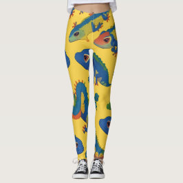 Gecko Blue Retro Personalisiertes Muster Leggings