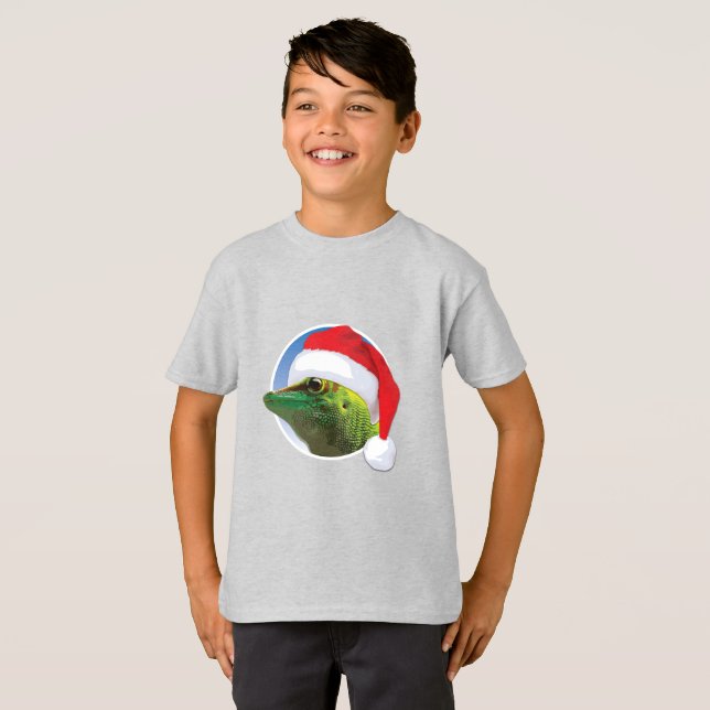 Gecko de Noël - T-shirt de base pour enfants (Devant entier)