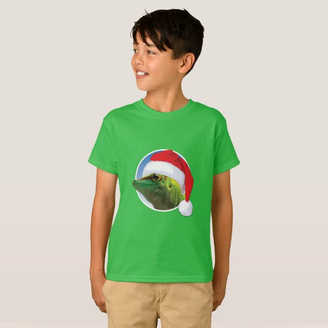 Gecko de Noël - T-shirt de base pour enfants (Devant entier)