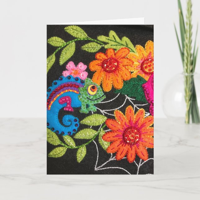 Gecko-Echse gestickter Filz-Geburtstag Karte (Vorderseite)