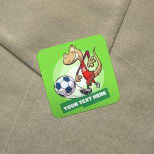 Gecko-Fußballspieler-Charakter füge deinen Text hi Quadratischer Aufkleber