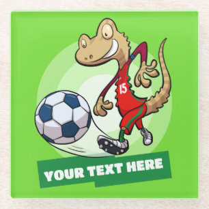Gecko-Fußballspieler Individueller Text Cartoon-Ch Glasuntersetzer