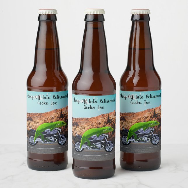 Gecko Joe Motorcycle geht in Rente Bierflaschenetikett (Flaschen)