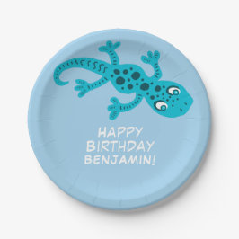 Gecko Lizard Blue Individuelle Name Kindergeburtst Pappteller