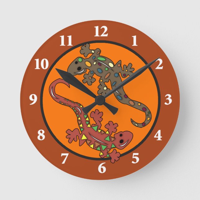 Gecko Lizard Mexican Theme Wall Clock Runde Wanduhr (Vorderseite)