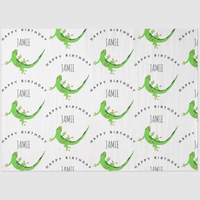 Gecko Lizard Reptile Birthday Individuelle Name Seidenpapier (Vorderseite)