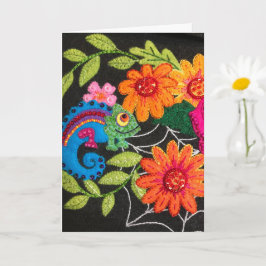 Gecko Lizard Stitched Felt Beads Sequins Karte