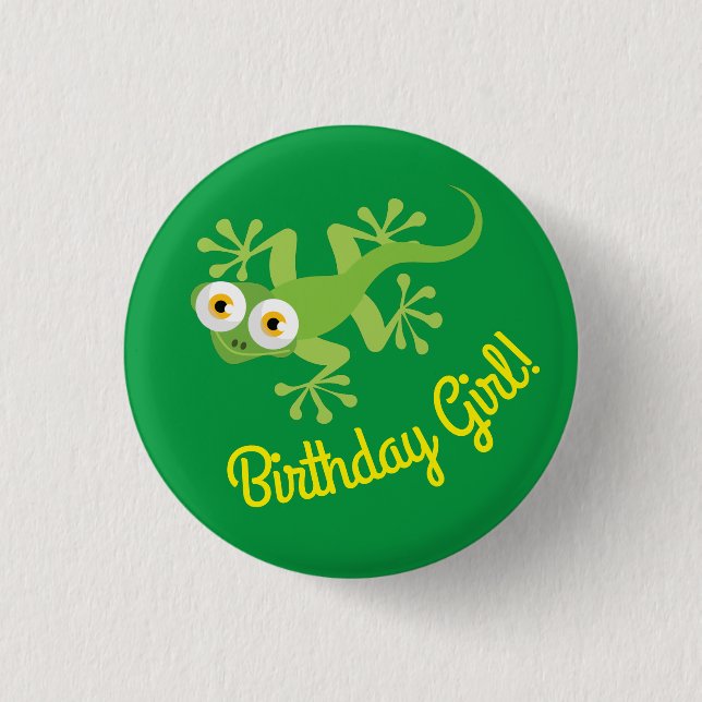 Gecko Lizards Birthday Girl Party Niedlich Kids Bu Button (Vorderseite)