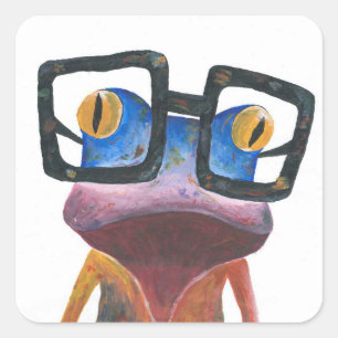 Gecko mit Brille Retro-Aufkleber Quadratischer Aufkleber
