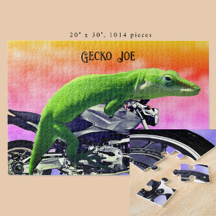 Gecko Motorrad-Fahrer rosa Horizont Name 20x30 hin