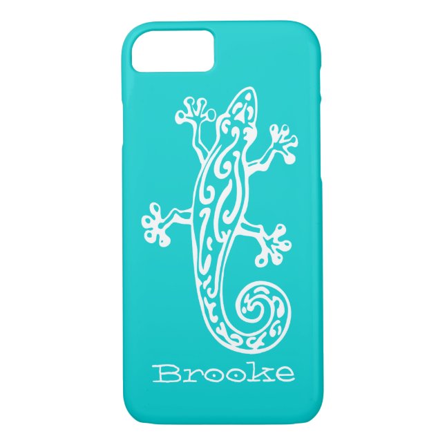 Gecko Reptile weiß & aqua Name iPhone 7 Fall Case-Mate iPhone Hülle (Rückseite)