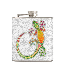 Gecko-Stammes- Kunst-mit Blumenflaschen Flachmann