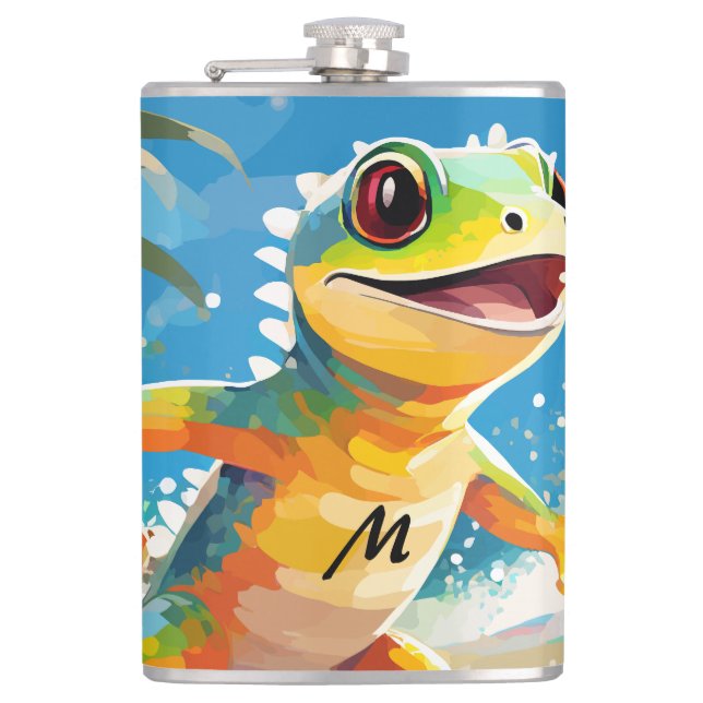Gecko surfen und die Wellen reiten Flachmann (Vorderseite)