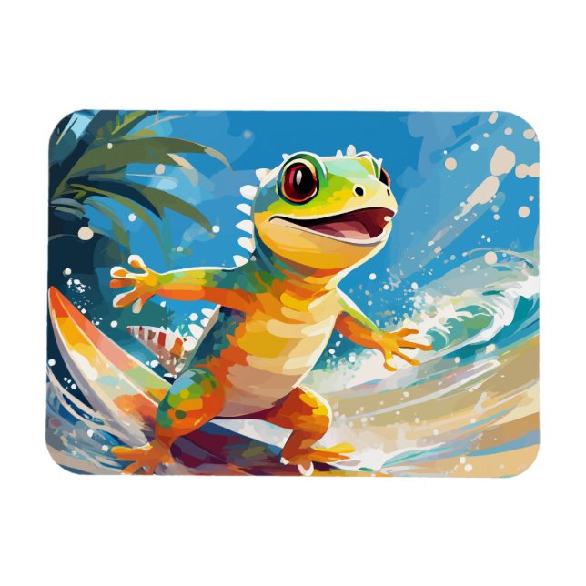 Gecko surfen und die Wellen reiten Magnet (Horizontal)