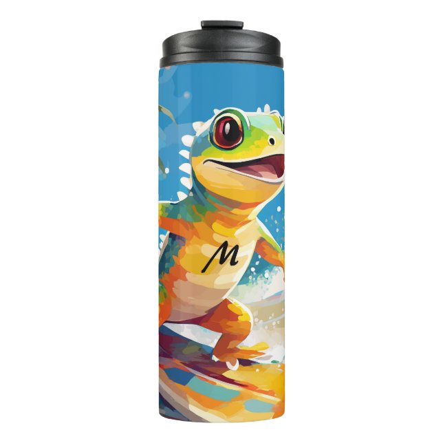 Gecko surfen und die Wellen reiten Thermosbecher (Vorderseite)