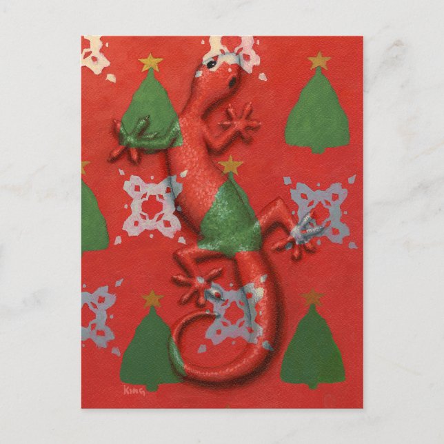 Gecko-Weihnachtspostkarte Feiertagspostkarte (Vorderseite)
