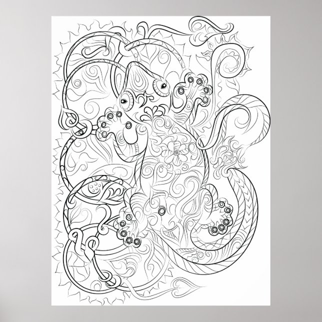 Gecko zeichnend Farbposter für Erwachsene Poster (Vorne)