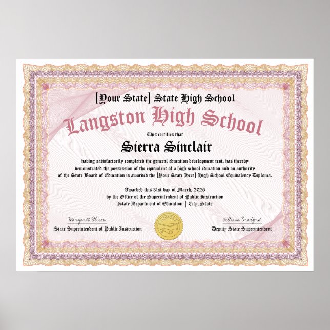 GED General High School Equivalency Diploma Copy Poster (Vorne)