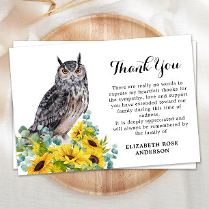 Gedächtnisbeerdigung Owl Sonnenblumen Beileid Dankeskarte