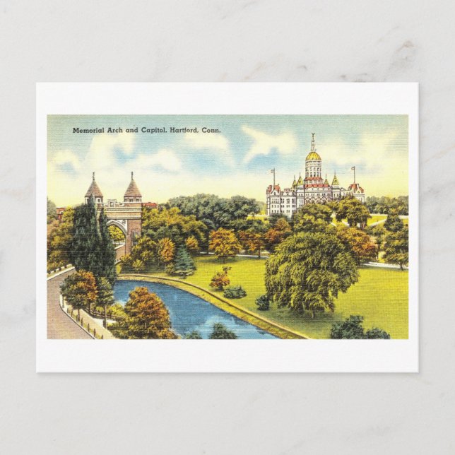 Gedächtnisbogen und Hauptstadt, Hartford, Connecti Postkarte (Vorderseite)