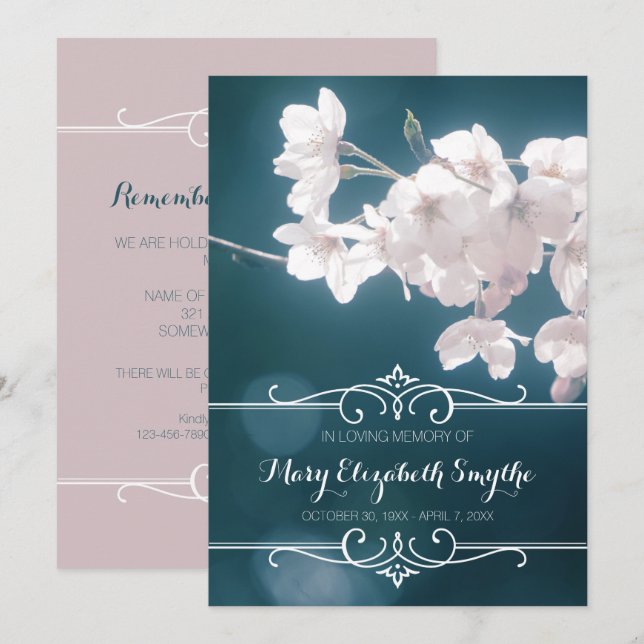 Gedächtnisdienst Kirschblüten Sakura Blume Einladung (Vorne/Hinten)