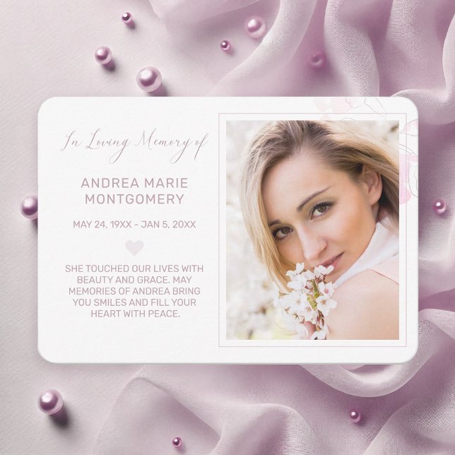 Gedächtnisflorale Wasserfarbenblüte Elegantes Foto (In Loving Memory Delicate Cherry Blossoms Photo Funeral Card)