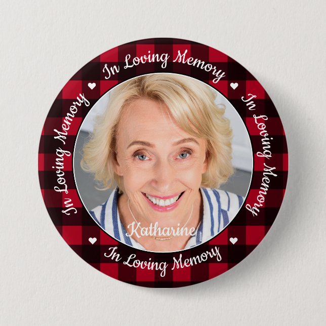Gedächtnisrotes Kariertes Memorial für benutzerdef Button (Vorderseite)
