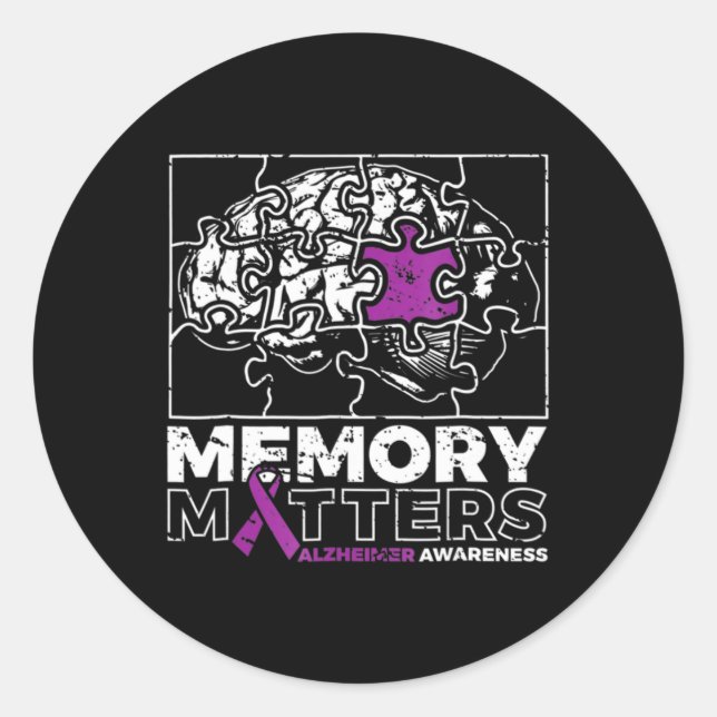 Gedächtnissache Lila Brain Ribbon-Puzzle Alzheimer Runder Aufkleber (Vorderseite)