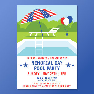 Gedächtnistag Pool Party US Flagge Moderne Einladung