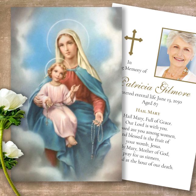 Gedächtnisverlust Rosenkranzgebet Sympathiekarten (catholic, religious, celebration of life, in loving memory of, prayer cards for bereavement)