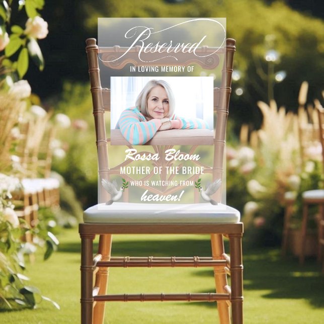 Gedächtniswochenende im Love Memory vorbehalten Ge Acrylschild (In Loving Memory Wedding Reserved Memorial Seat Acrylic Sign)