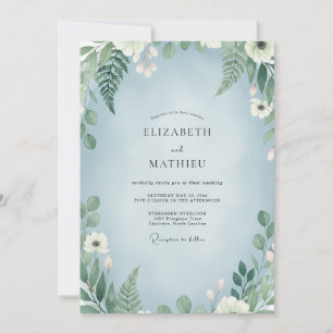 Gedämpfte Azur-Farn-Hochzeit Einladung