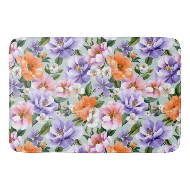 Gedämpfte bunte Blumen Boho-Blume  Badematte (Vorderseite)