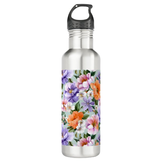 Gedämpfte bunte Blumen Boho-Blume  Edelstahlflasche (Vorderseite)