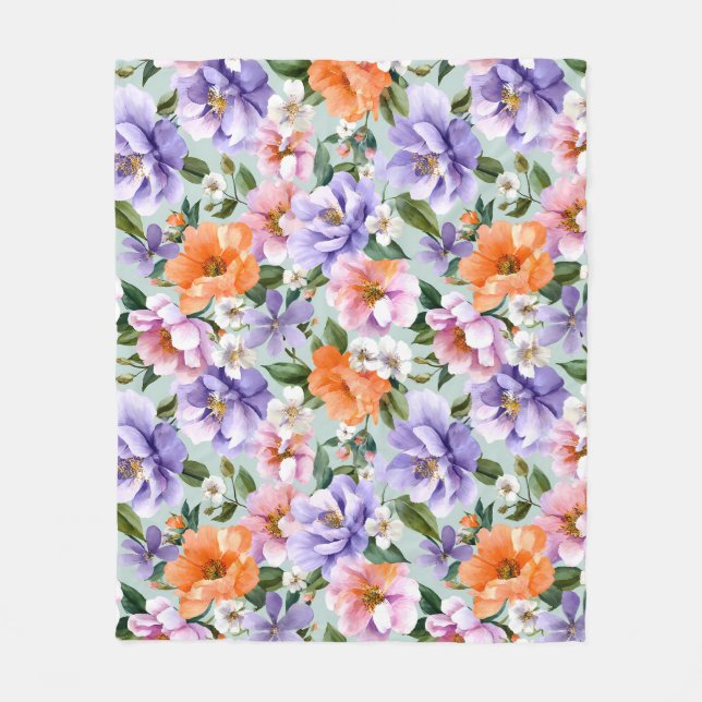 Gedämpfte bunte Blumen Boho-Blume  Fleecedecke (Vorderseite)