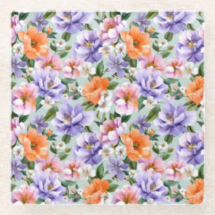 Gedämpfte bunte Blumen Boho-Blume Glasuntersetzer