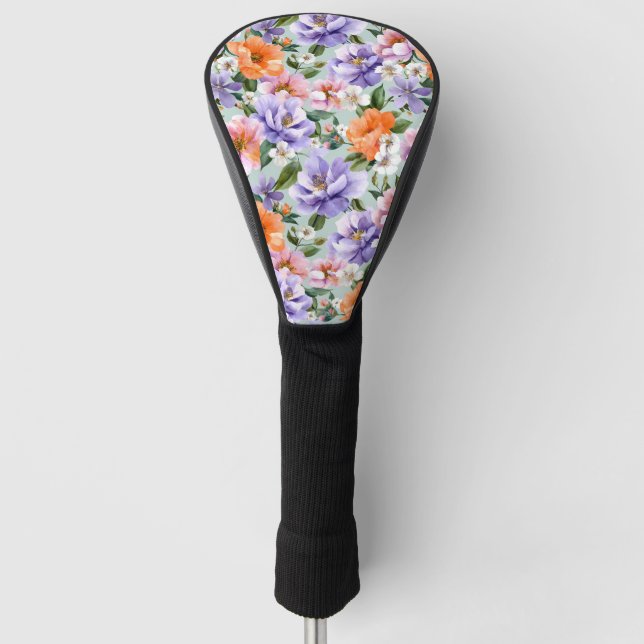 Gedämpfte bunte Blumen Boho-Blume  Golf Headcover (Vorderseite)